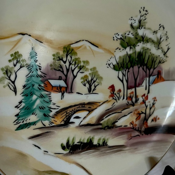 Norcrest Japan P-85 Winter Scene with Bridge Display Plate (Vintage 1950’s) - Picture 3 of 4